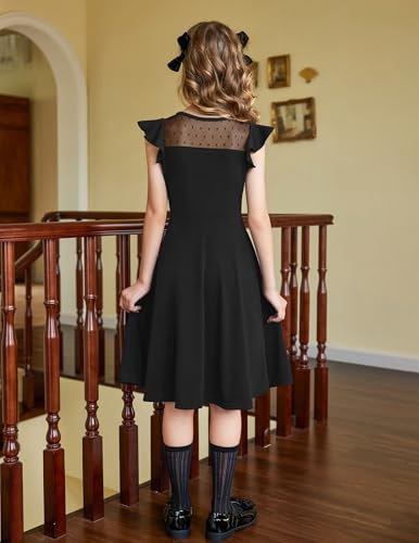 Girls Dresses Summer Formal Party Wedding Ruffle Sleeve Mesh Knee Length A Line Dress with Pockets3