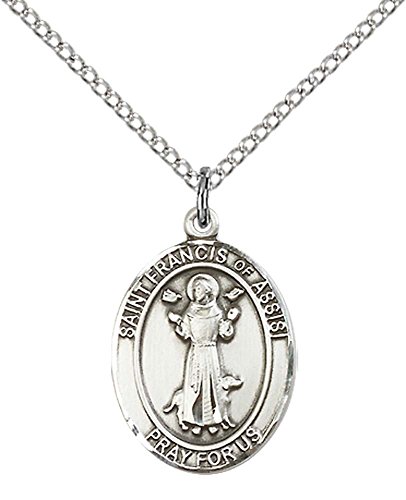 F A Dumont Church Supplies Sterling Silver St. Francis of Assisi Pendant with 18  Stainless Steel Lite Curb Chain. Patron Saint of Animals Catholic Aktion