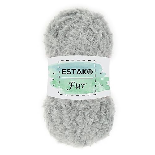 Estako Fur, 100% Polyester Faux Fur Yarn, Super Chunky Fluffy, Light Grey