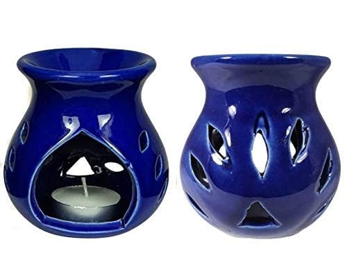 Image of Pure Source India Ceramic Clay Oil Burner Aroma Diffuser (Navy Blue) Set of 2