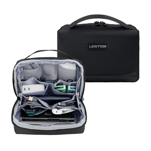 LENTION Premium Electronics Organizer Case with Handle, Large Multi-Compartment Travel Tech Bag for Tablet, Chargers, Cables, AirPods & Toiletries – Waterproof Travel Accessory Organizer(M372 Black LENTION Premium Electronics Organizer Case with Handle, Large Multi-Compartment Travel Tech Bag for Tablet, Chargers, Cables, AirPods & Toiletries – Waterproof Travel Accessory Organizer(M372 Black