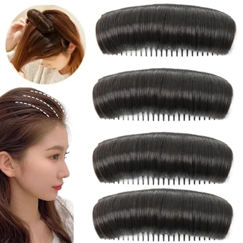 Generic Invisible Fluffy Hair Pad, 4 Pcs Fluffy Natural Hair Bun Invisible False Hair Clip Bump It up Volume Hair Base Fluffy Hair Pad Styling Insert Tool (Natural Black*4)