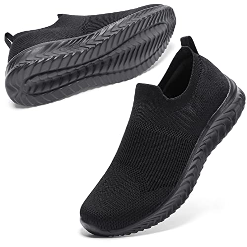 STQ Womens Trainers Ladies Slip on Shoes Arch Support Comfortable Office Work Shoes Shock Absorption Running Walking Shoes All Black 7 UK