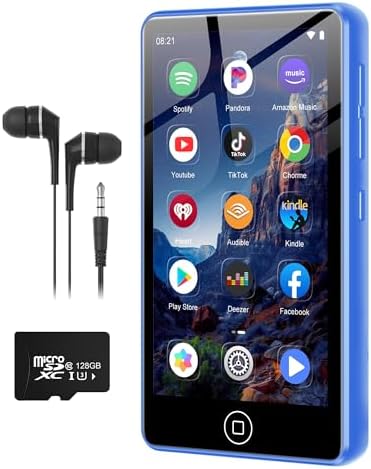 144GB MP3 Player Spotify mit Bluetooth & WiFi, Android 9 Musik Player | AGXOV MP4 Player mit Integriertem Spotify, Amazon Music, Deezer, FM-Radio, Sprachrecorder, Blau