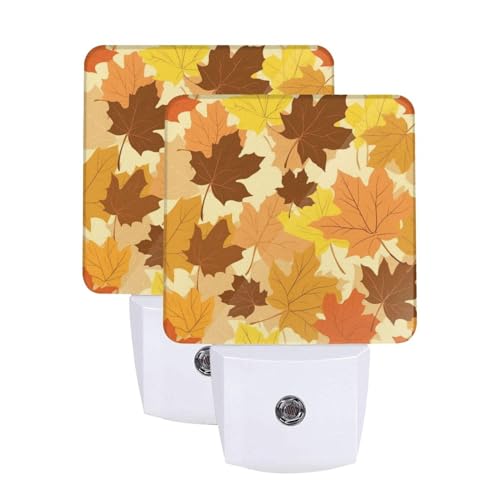 Image of Thanksgiving Pumpkins Autumn Leaf LED Plug-in Night Light 2-Pack, Auto Sensor Emergency Nightlights Set of 2 for Dawn /Dusk Bedroom Kitchen Bathroom Stairs Hallway Toilet