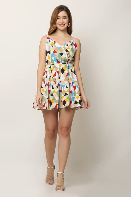 Image of Women's Crepe All Over Print Fit and Flared Top /One Piece /Casual Wear /Short Dress /Mini Dress /Knee-Long Dress for Women and Girls