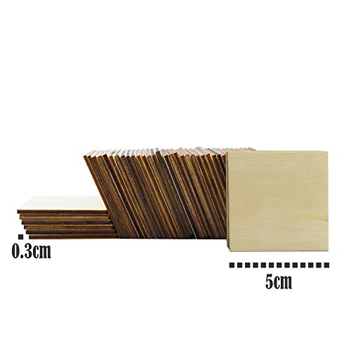 100PCS Unfinished Blank Wood Squares, Wooden Squares Cutout Tiles for DIY Arts Crafts, Handmade Wedding Ornaments, Centerpieces, Board Game Pieces, Ornaments for Book Signing.(5cm/2inch)