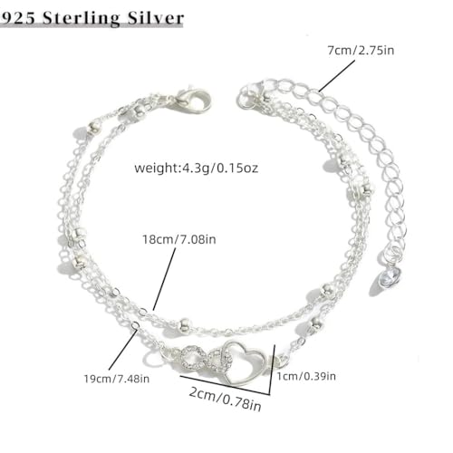 Yalice 14K Gold Ankle Bracelets for Women Layered Anklets 925 Sterling Silver Anklet Set Shiny Waterproof Ankle Chain Cross Beach Foot Jewelry Gifts (Silver-Heart)