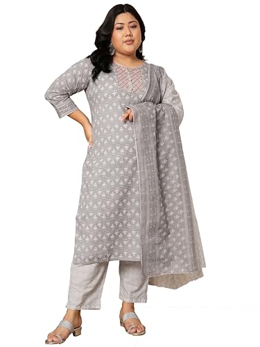 Image of Vbuyz Women's Printed & sequience work A-line Cotton Pink Kurta Pant With Dupatta