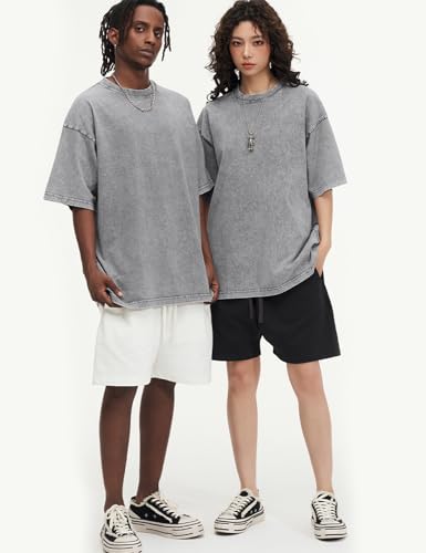 Arssm 3 Pack Men Oversized T Shirts Vintage Tee Loose Fit Short Sleeve Casual Streetwear Baggy Washed Unisex Tops(BlackGreyBeige-L) - Image 6