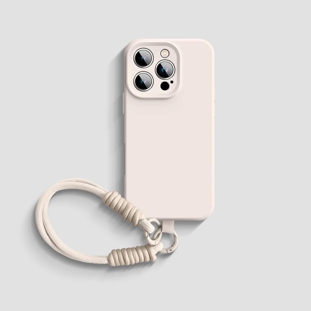 Coque silicone iPhone 15 blanche élégante avec dragonne de luxe - 8