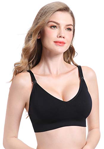Suekaphin Nursing Bra 5Pack Wireless Deep V Neck Maternity Nursing Bra Bralette Sleeping Breastfeeding With Extra Extenders,Xlarge,Black/Nude/Pink/Gray/Purplebean #TOP2