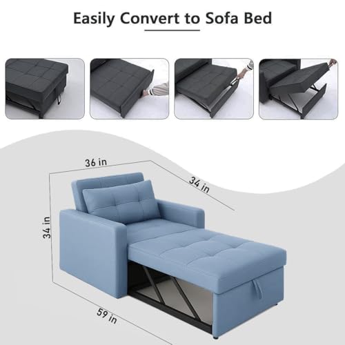 Image of Sleepify Tressia 1 Seater Pull-Out Premium Fabric Sofa Cum Bed Sofa Set for Living Room (Sky Blue Fabric)