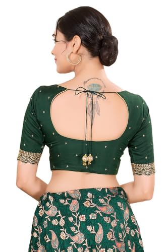 Image of Vamas Women's Art Silk Front Open Saree Blouse | Scallop Embroidered Sleeves & Yoke Designer Blouse | Stylish EthnicBlouse for Wedding & Festive Occasions