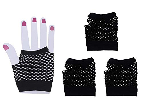 Penta Angel 2 Pairs Black Nylon Fingerless Fishnet Gloves Wrist Stretch Mesh Gloves For 80'S Theme Party Women Costume Accessories(Short-Black) #TOP25