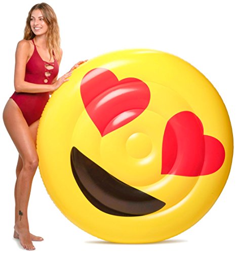 Floatie Kings: Heart Eyes Emoji Pool Float - Giant Premium Inflatable Raft