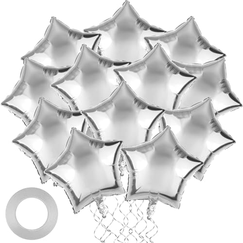 Fovths 12 Pieces Silver Foil Star Balloons 18 Inch Large Star Foil Balloon Mylar Balloons for Wedding Graduation Anniversary Birthday Party Decorations Self-sealing Reusable