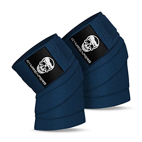 Gymreapers Knee Wraps (Pair) with Strap for Squats, Weightlifting, Powerlifting, Leg Press, and Cross Training - Flexible 72 inch Knee Wraps for Squatting - for Men & Women (Navy)