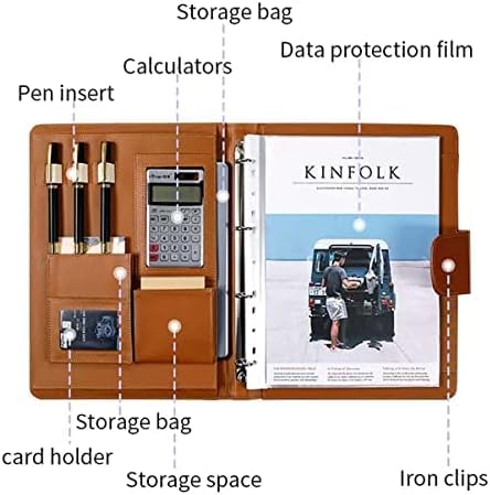 Portefeuille en Cuir avec Classeur À 4 Anneaux Classeur en Cuir Personnalisé Padfolio Executive Leather Folder Portfolio Organizer Cadeau pour Hommes Femmes,Brun,Calculatrice 12 Bits,Sensational42