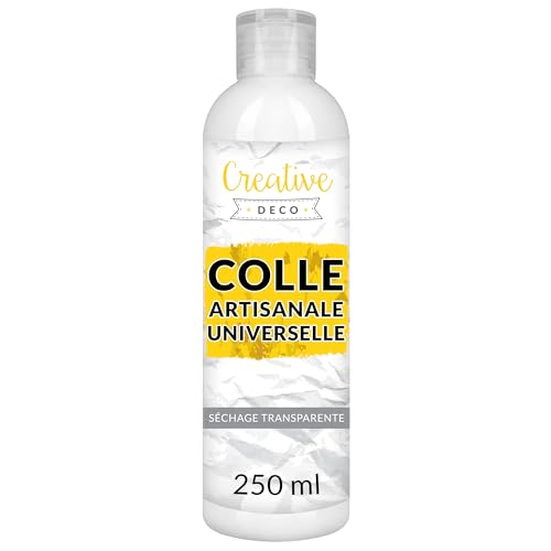 Creative Deco Colle Liquide PVA Blanche | 250ml | Universelle Vinylique Non-Toxique | pour Feutre Verre Carton Tissu Bois Cuir Papier | Scolaire Artisanal...