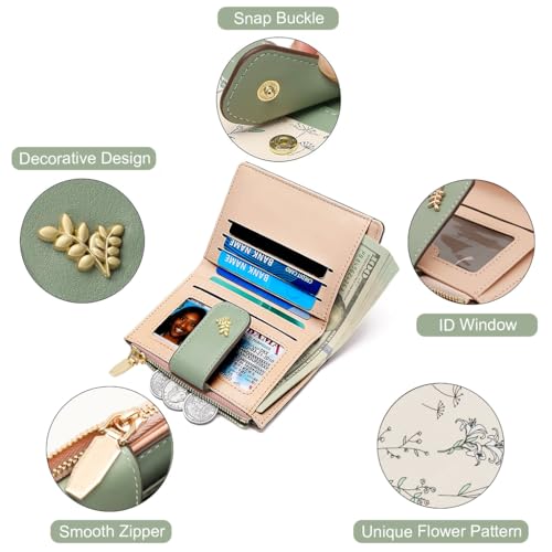 Image of PALAY Small Wallet for Women Stylish PU Leather Boho Flower Mini Ladies Purse with 7 Card Slots, 1 ID Window, 1 Zipper Coin Pocket Credit Card Holder Wallet Gift Bifold Wallets for Woman