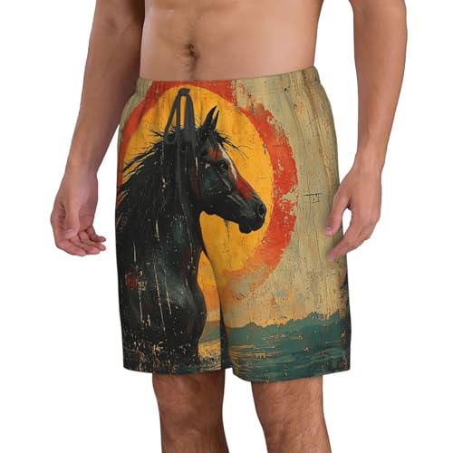 Men Swim Trunks Beach Shorts Swimwear Summer Bathing Suits - Horse Native American Retro Art2