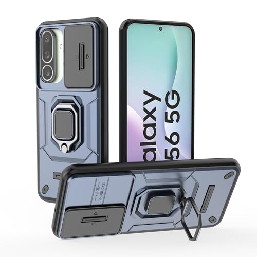 Image of Heavy Duty Armor Back Case Cover for Samsung Galaxy M56 5G - Magnetic Kickstand Ring with Camera Shutter Protection, Rugged Bumper Hard Back Cover for Samsung M56 5G (PC & TPU|Blue)