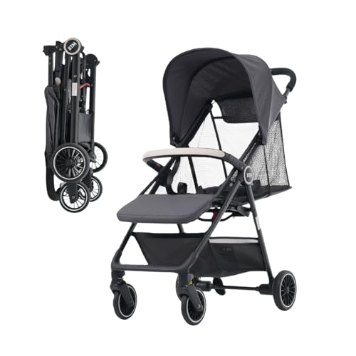 SOFTSEA ベビーカー バギー 折りたたみ 軽量 4輪 コンパクト 無段階リクライニング 新生児から使える 静音キャスター メッシュシート 飛行機持込可 0~3歳 通気性 旅行 おでかけ 出産祝い ギフト ベビー用品 (グレー)
