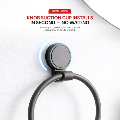 Image of Amazon Basics Suction Towel Ring for Bathroom - Rust - Free Powder Coated Wall Mounted Towel Rack No Drill Towel Ring Modern Bathroom Accessories Organizer Grey