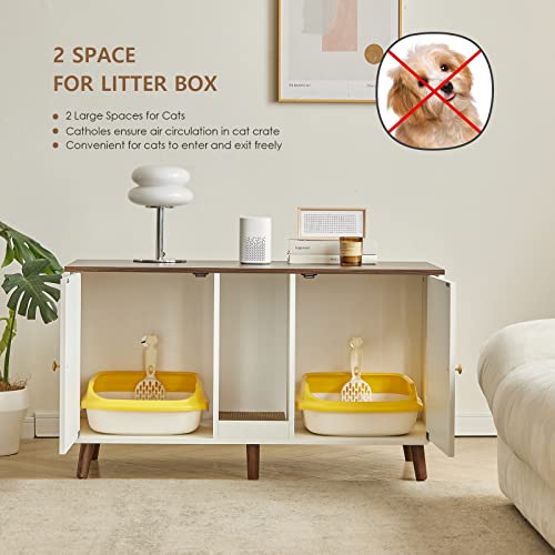 Janflyhome Cat Litter Box Enclosure, Hidden Litter Box Furniture For 2 Cats Washroom With Large Space, Indoor Pet House Crate Cabinet, 42.5"*19.6"*23.8", White #TOP2