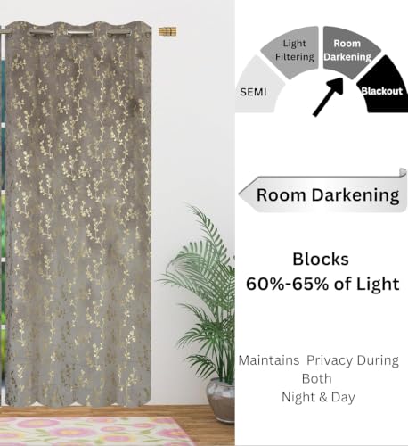 Image of Velvet Room Darkening Door Curtain 7 Feet, Golden Foil Print