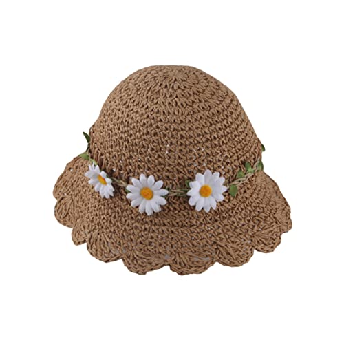 Ipetboom Straw Sun Hat with Wide Brim for Summer Beach Activities UV Protection and Windproof Design Decorated with Simulation Chrysanthemum for Months