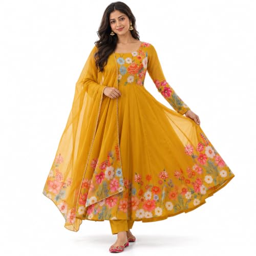 KD Georgette Floral Printed Anarkali Kurta Set with Dupatta Anark...
