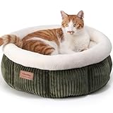 FUKUMARU Cama para Gatos Lavable, 48 x 48 x 20 cm, Cesta para Gatos con Borde Elevado, Cama Suave de Felpa Acanalada, Verde.