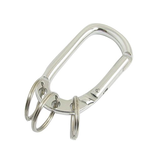 uxcell Spring Loaded Gate Carabiner Hook Three Split Ring Keychain Silver Tone