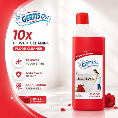 Image of Floor Cleaner 500ml Liquid Non-Toxic Germ protection Formula, Rose Scented Surface & Floor Disinfectant, Kids & Pet Safe, Multi-Surface Cleaning Solution
