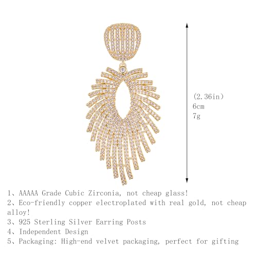 S925 Sterling Silver Posts Leaf Dangle Cubic Zirconia Earrings for Women Large Crystal Drop Hypoallergenic Earrings Fine Jewelry Gift for Wedding Prom Party4
