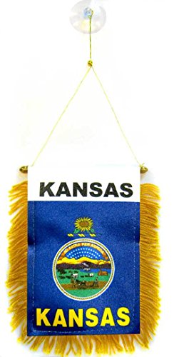 AZ FLAG, Kansas Mini Banner, 6'' x 4'', 100% Polyester US state of Kansas Small Pennant for Car