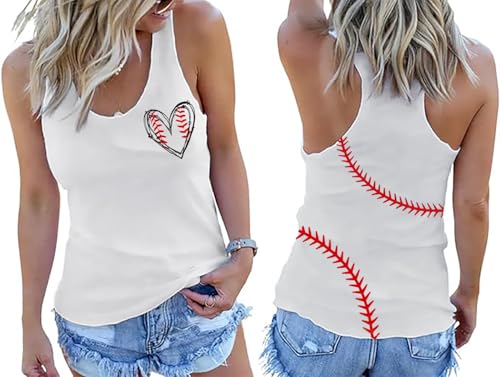 Women Baseball Tank Tops Game Day Sleeveless Tops Baseball Heart Graphic Tee Vest Casual Softball Mom Tee Tops