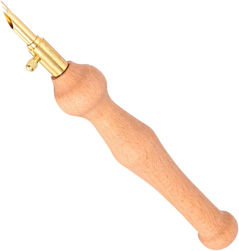 HOMOCONO Embroidery Needle Threading Tool with Smooth Wooden Handle and Thickened Copper Needle for Easy Embroidery Crafts and Sewing, Sturdy Handheld Needlework Supplies