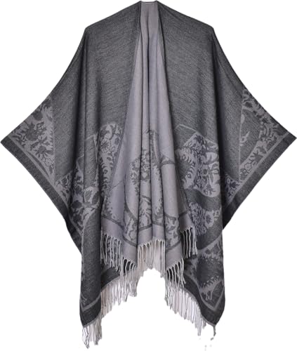 Image of Winter Fall Warm Pashmina Scarf Shawl for Women Long Large Scarve Jacquard Split Cape Shawl Wraps Poncho Sweater Soft Cape Women Poncho Shawl Cardigan Open Front Cape Wrap（2024052-6,130x150cm