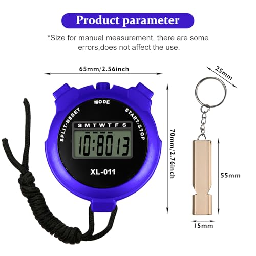 Lot de 5 chronomètres de sport numériques avec 5 sifflets, grand écran LCD, chronomètre numérique multi-fonctions, chronographe portable pour la natation, la course et l'entraînement sportif – Image 3
