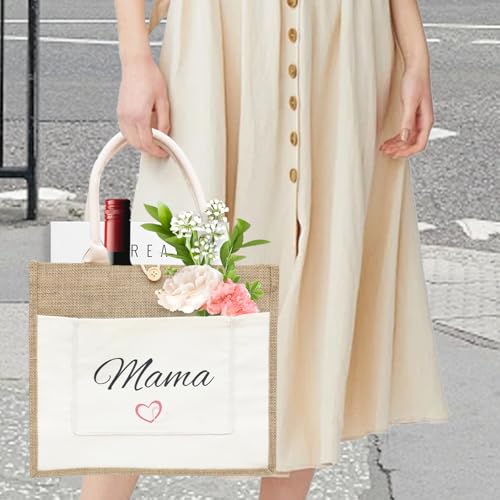 Zequech Jute-Geschenktasche für Frauen, personalisierte quadratische Stricktasche, wiederverwendbare Haken für Handtaschen, Strand Urlaub Supermarkt für Frauen Geburtstagsgeschenke