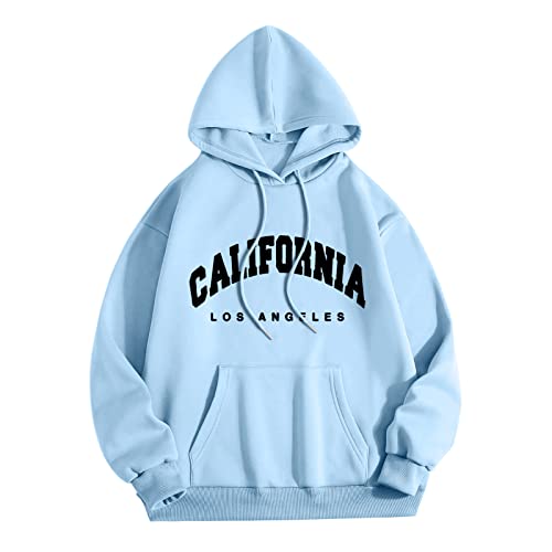 Men's Los Angeles Aesthetic Hoodies Vintage Drawstring Pullover Clothes College Fall Graphic Letter California Tops