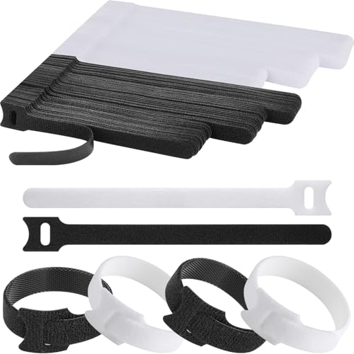 SAISN 120PCS Reusable Cable Ties for Cords Black + White Nylon Cable Straps Adjustable Computer Cord...