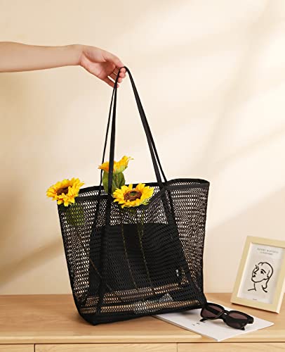Image of Iioscre Beach Bag for Women, Causal Hobo Handbags with Zipper Inner Pocket, Foldable Swim Tote Bag for Vacation Essentials