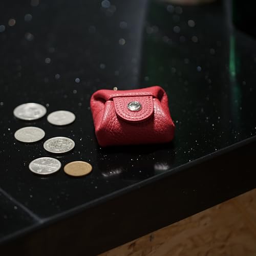 Image of Cockatoo Genuine Leather Coin Pouch Change Holder, Mini Snap Pocket Wallet for Men Women (Aurora Red, Large)