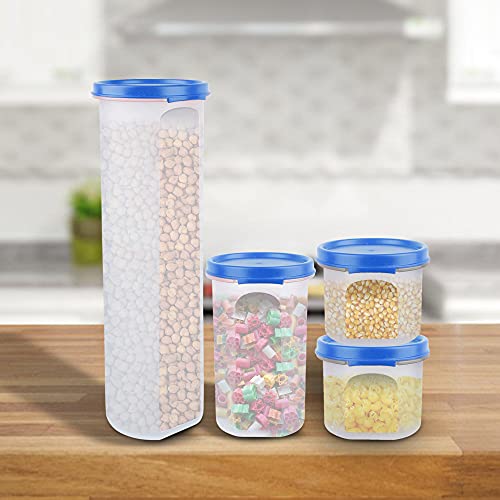 Image of Cutting EDGE Smart Slim Storage Airtight Container-Light Blue,Set of 4 | Plastic material, size - 1.1L+585ml+2x250ml , pantry organization, pulses storage, grains storage, kitchen Storage