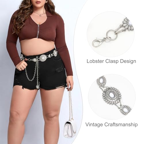 Image of WHIPPY Women Concho Chain Belt Metal Link Western Cowgirl Turquoise Chain Belt for Dress