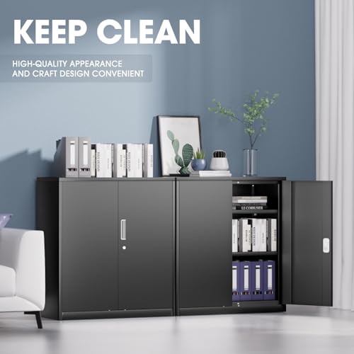 Image of DNA Motoring Metal Storage Cabinet, 36'' Locking Cabinet with 2 Doors and 2 Adjustable Shelves, Metal Cabinet Heavy Duty Utility Cabinet for Garage,Office,Home,Gym, Black, TOOLS-00631-BK-BK